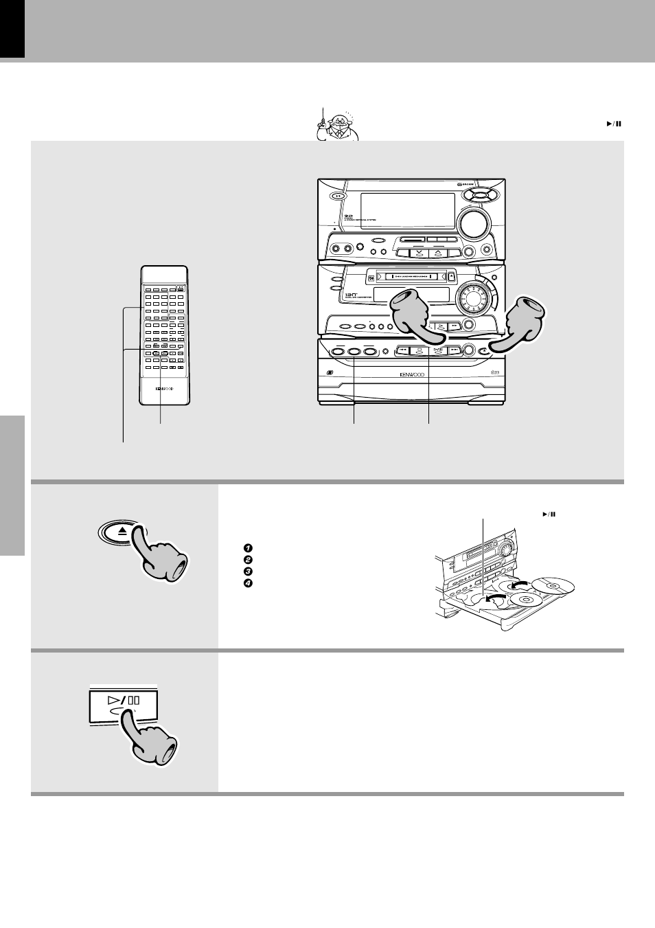 Playback of cd, Start playback. 1. load a disc, Let's put out some sound | Digital audio compact, Ch aracter, Min. max, Disc played first when the 6 key is pressed, Open/close, The label side must be on top | Kenwood XD-980MD User Manual | Page 18 / 80