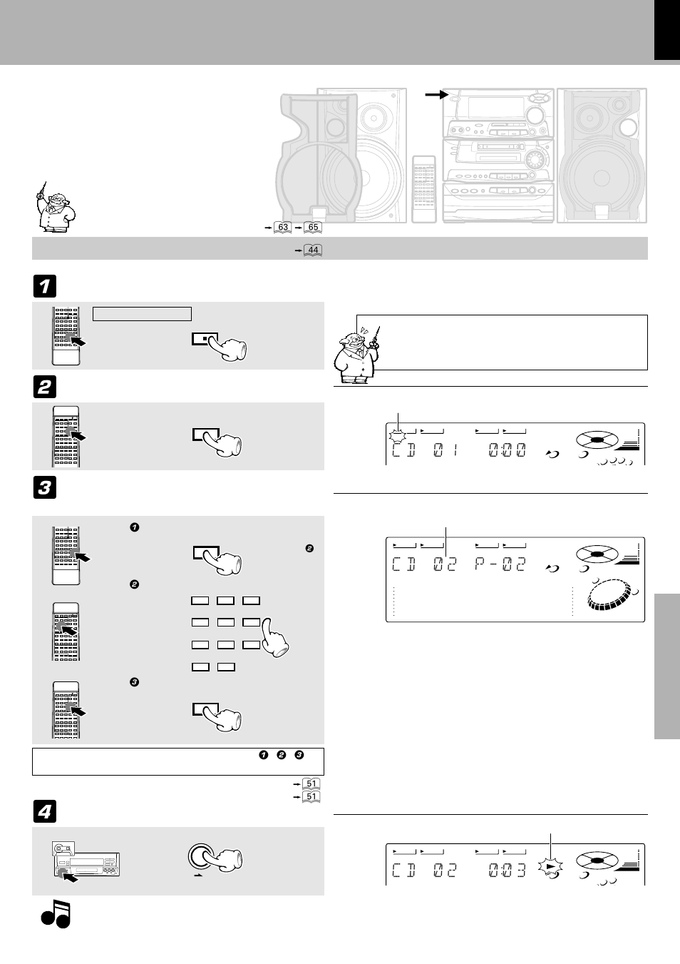 Recording of one cd or several cds (cd, Tape), C d ) 2 ) ) 3 | C d ) 1 ) ) ), C d ) 2 p - ) 2, Program recording), Light the “pgm” indicator, Recording preparation is required | Kenwood XD-980MD User Manual | Page 49 / 80