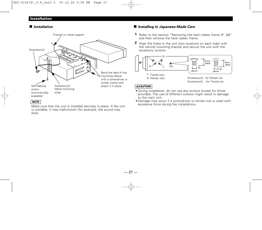 Installation | Kenwood KDC-416S User Manual | Page 27 / 33