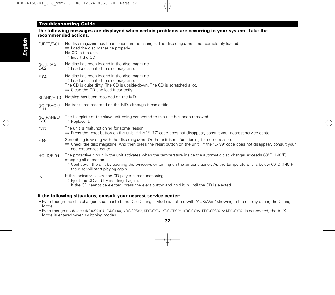 Kenwood KDC-416S User Manual | Page 32 / 33