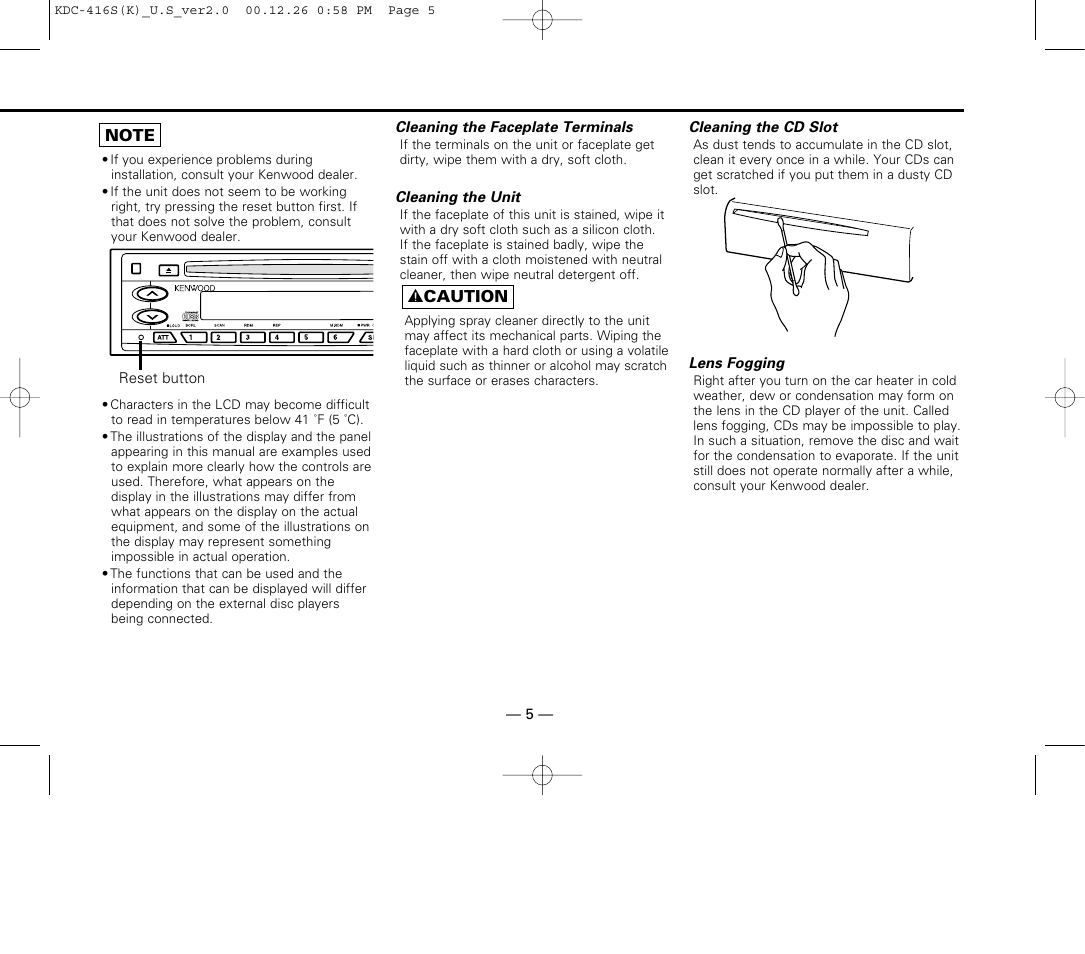 Kenwood KDC-416S User Manual | Page 5 / 33