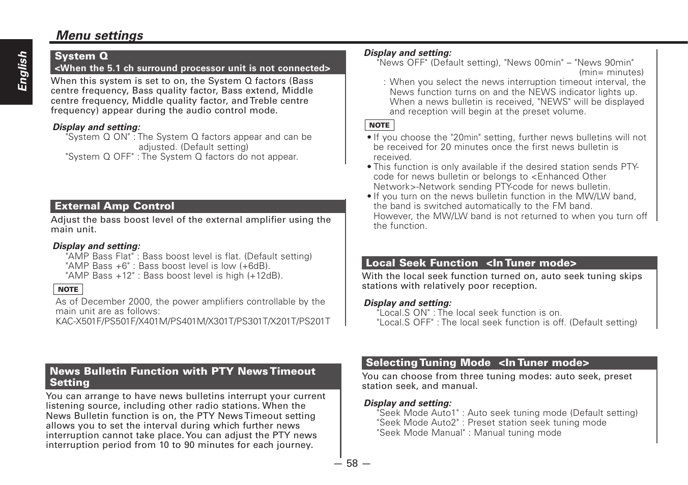 Menu settings | Kenwood Z920DVD User Manual | Page 58 / 76