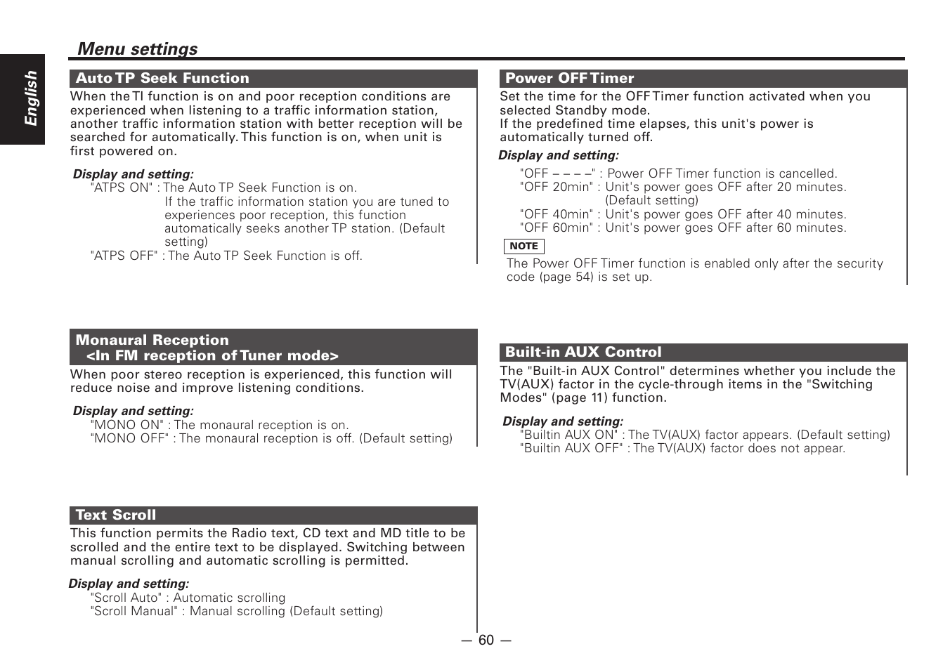 Menu settings | Kenwood Z920DVD User Manual | Page 60 / 76