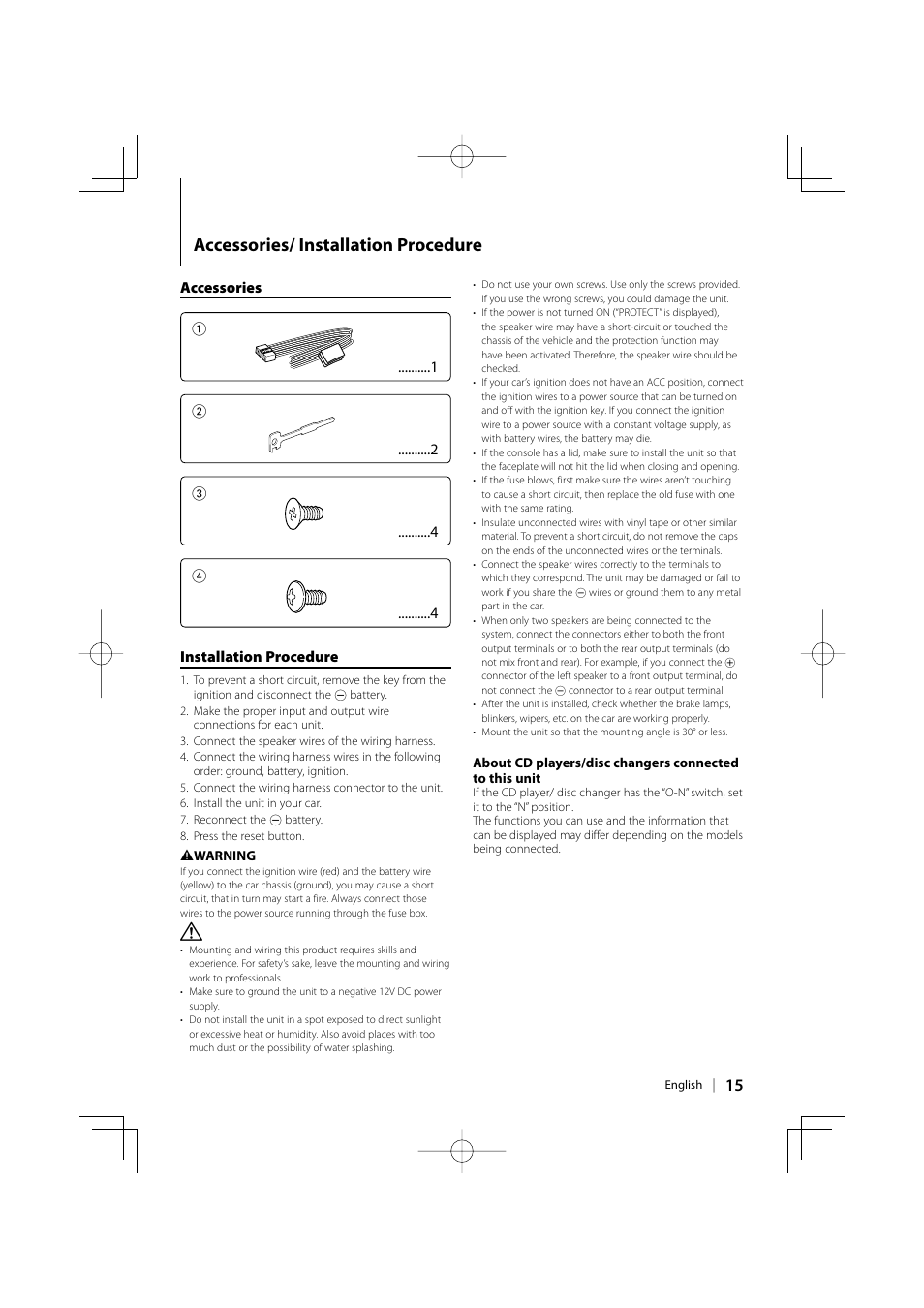 Accessories/ installation procedure | Kenwood KDC-MP142 User Manual | Page 15 / 56