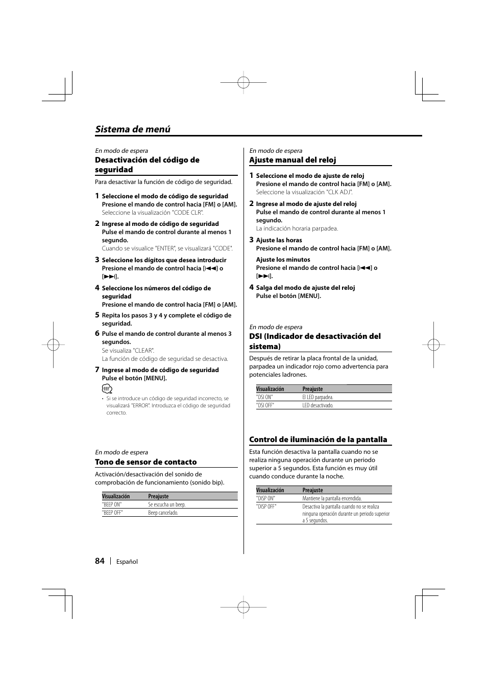 Sistema de menú | Kenwood KDC-MP3035 User Manual | Page 84 / 96