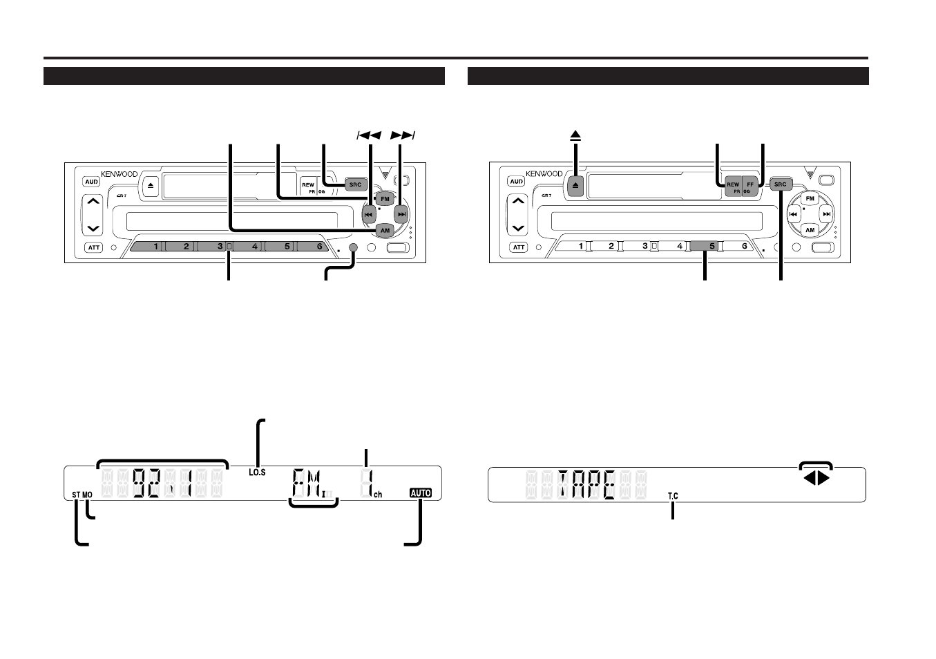 Tuner features, Cassette player features, Buttons and display | Kenwood KRC-152LG User Manual | Page 5 / 17