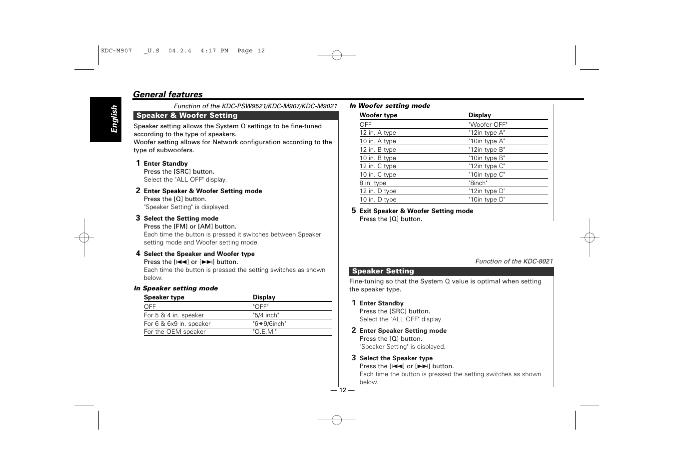 Kenwood KDC-PSW9521  EN User Manual | Page 12 / 52