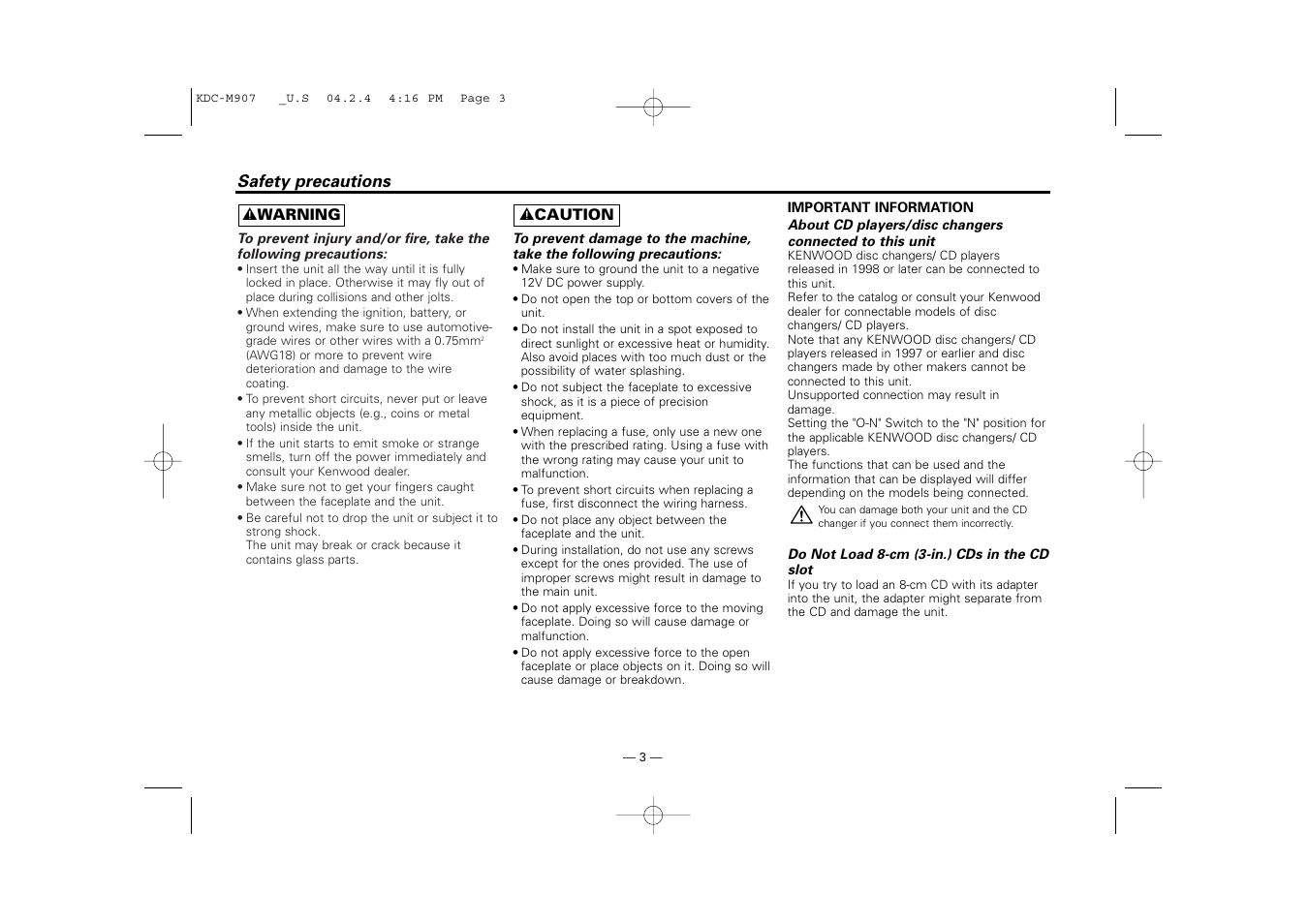 Kenwood KDC-PSW9521  EN User Manual | Page 3 / 52
