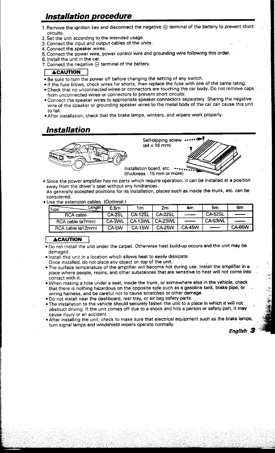 Installation procedure, Installation | Kenwood KAC-748 User Manual | Page 3 / 11