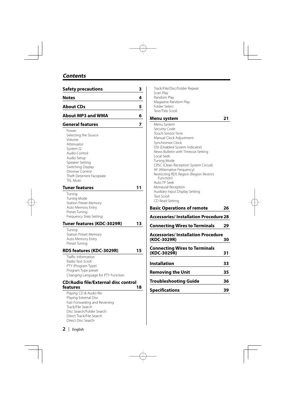 Kenwood KDC-MP4029G User Manual | Page 2 / 40