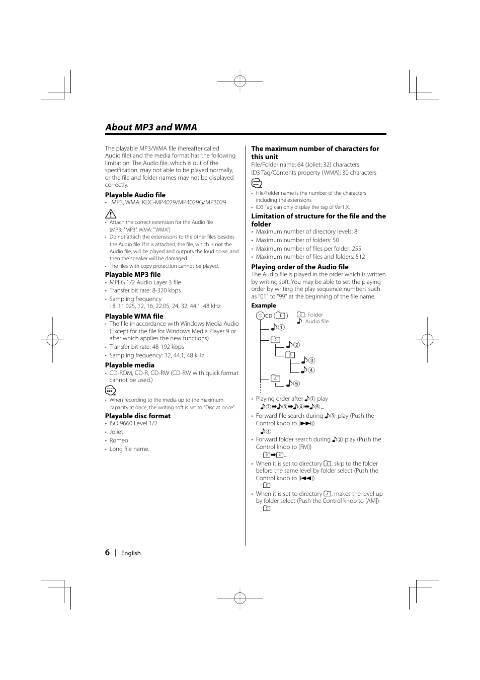 About mp3 and wma | Kenwood KDC-MP4029G User Manual | Page 6 / 40