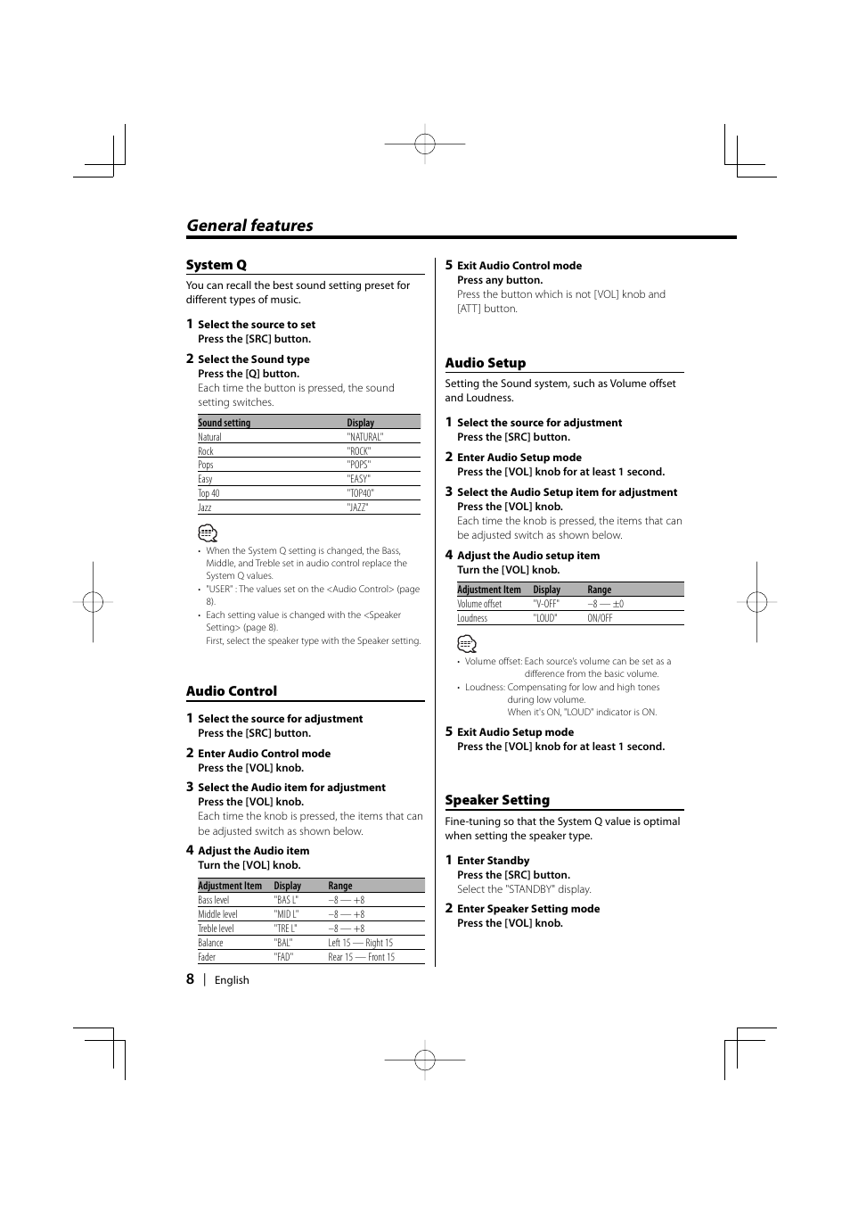 General features | Kenwood KDC-MP4029G User Manual | Page 8 / 40