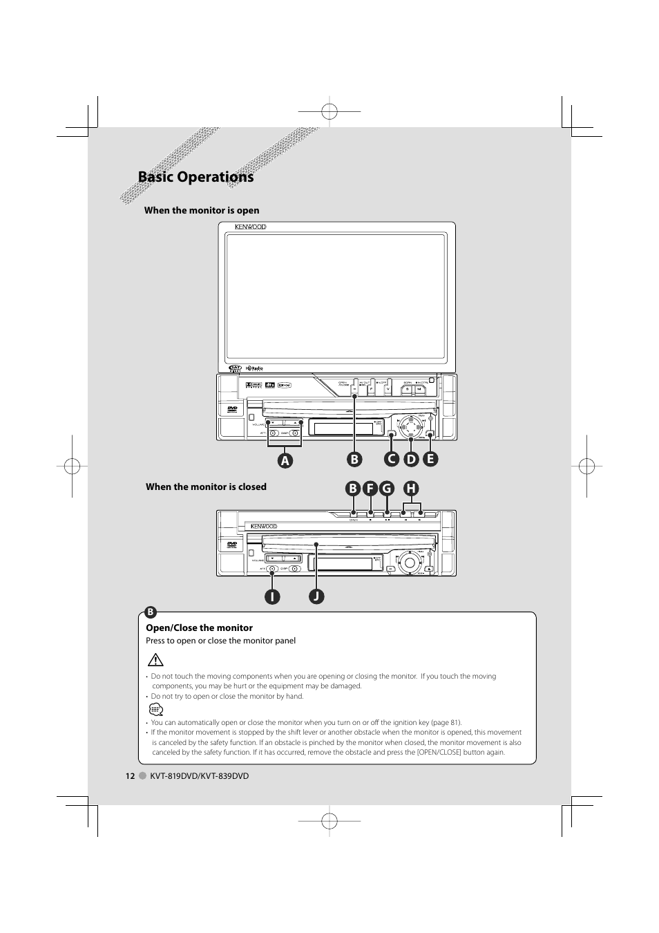Basic operation common operation, Basic operations | Kenwood KVT-819DVD User Manual | Page 12 / 104