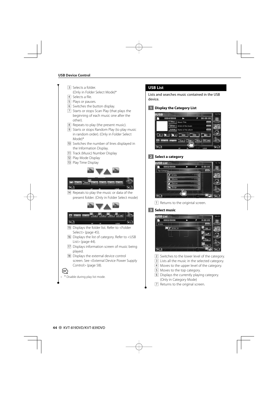 Usb list | Kenwood KVT-819DVD User Manual | Page 44 / 104