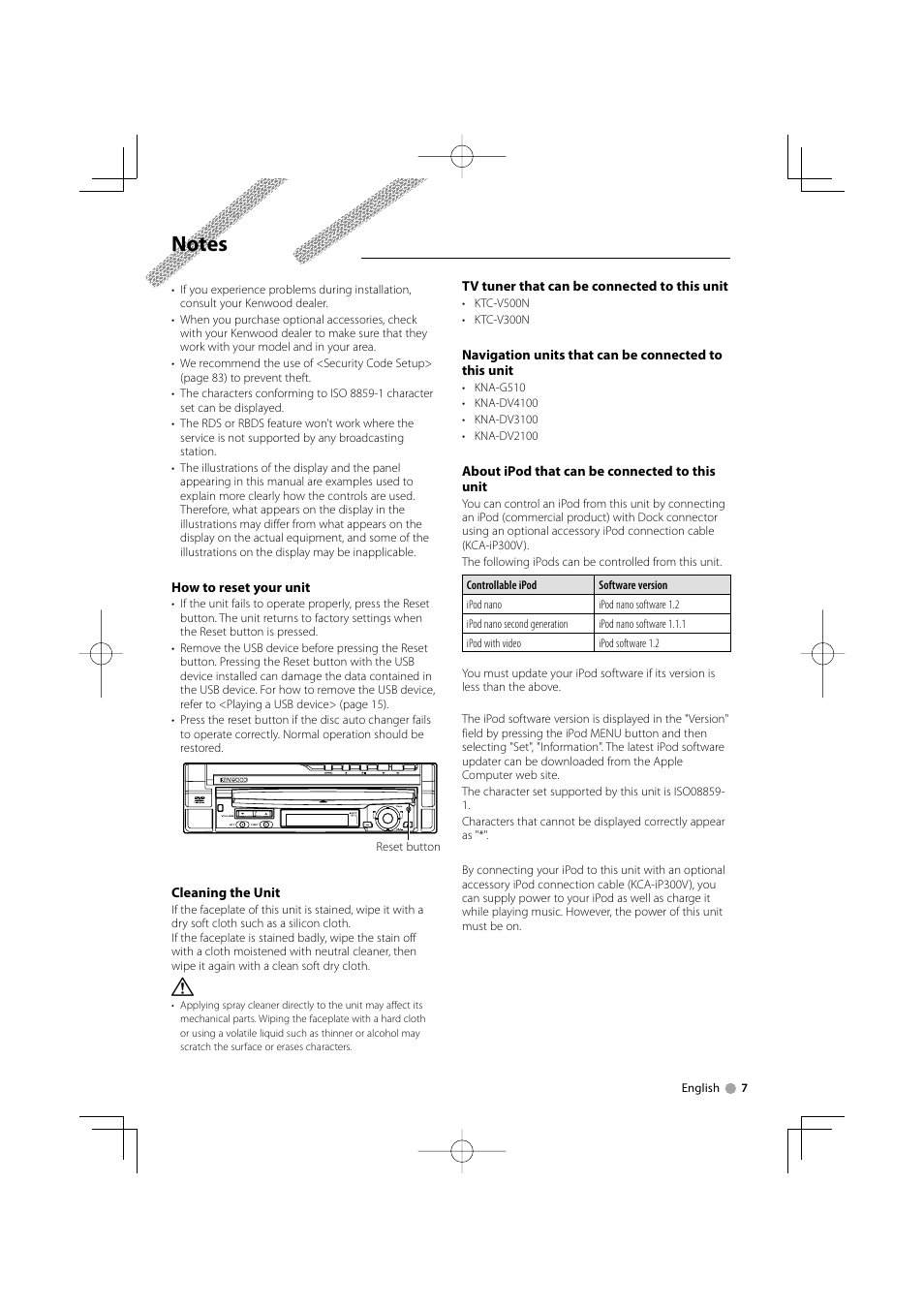 Kenwood KVT-819DVD User Manual | Page 7 / 104
