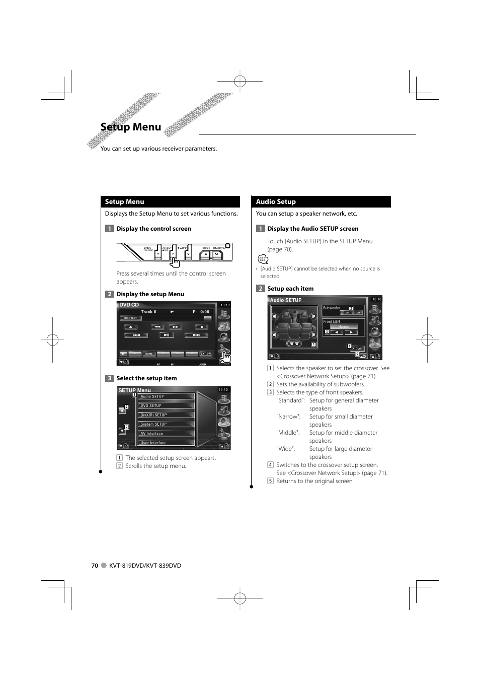 Setup menu | Kenwood KVT-819DVD User Manual | Page 70 / 104