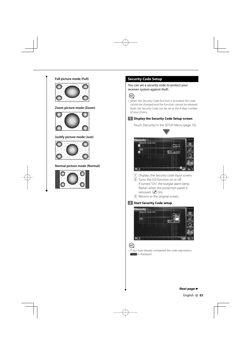 Security code setup | Kenwood KVT-819DVD User Manual | Page 83 / 104