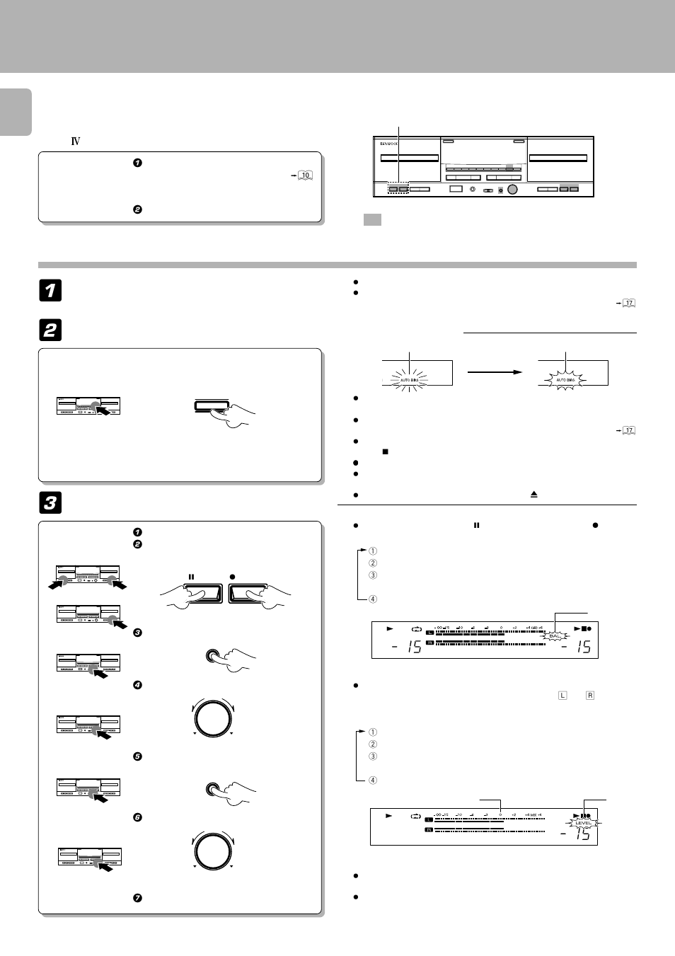 How to record (ct-203/kxf-w4010; deck b only), Normal recording, Preparation | Set the recording level, Select the source to be recorded | Kenwood KXF-W6010 User Manual | Page 16 / 28