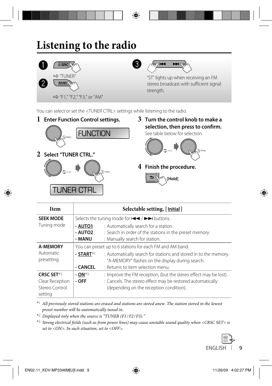 Listening to the radio | Kenwood KDV-MP3346 User Manual | Page 9 / 29