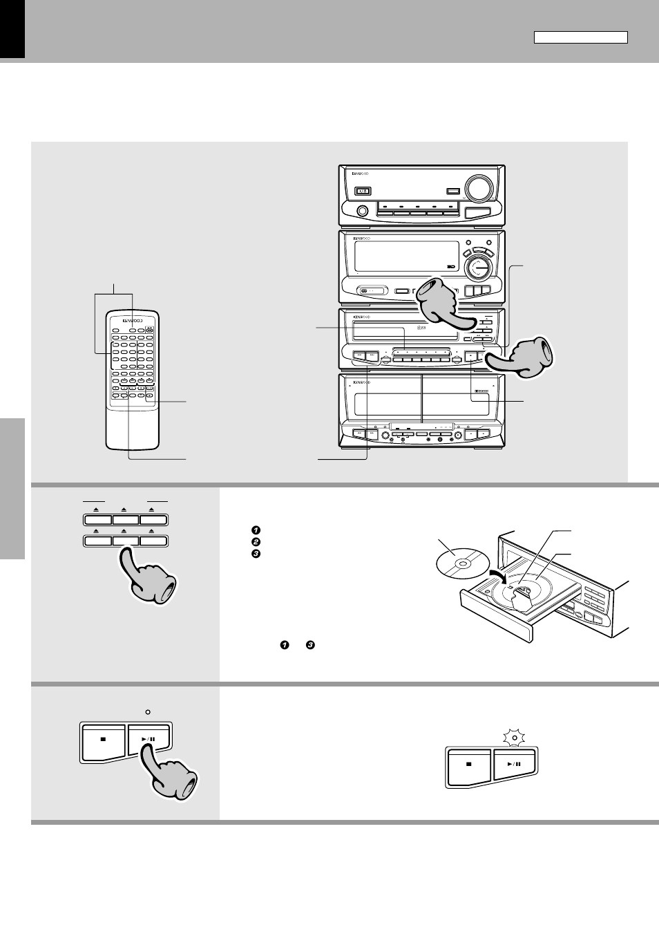 Playback of cd (dp-mh5), Playback of cd, Load a disc. 2. start playback | Dp-mh5), Source direct pty search, Rds display ta/news /info, Auto m, Source direct, Down up, Dubbing | Kenwood XD-6550 User Manual | Page 24 / 76
