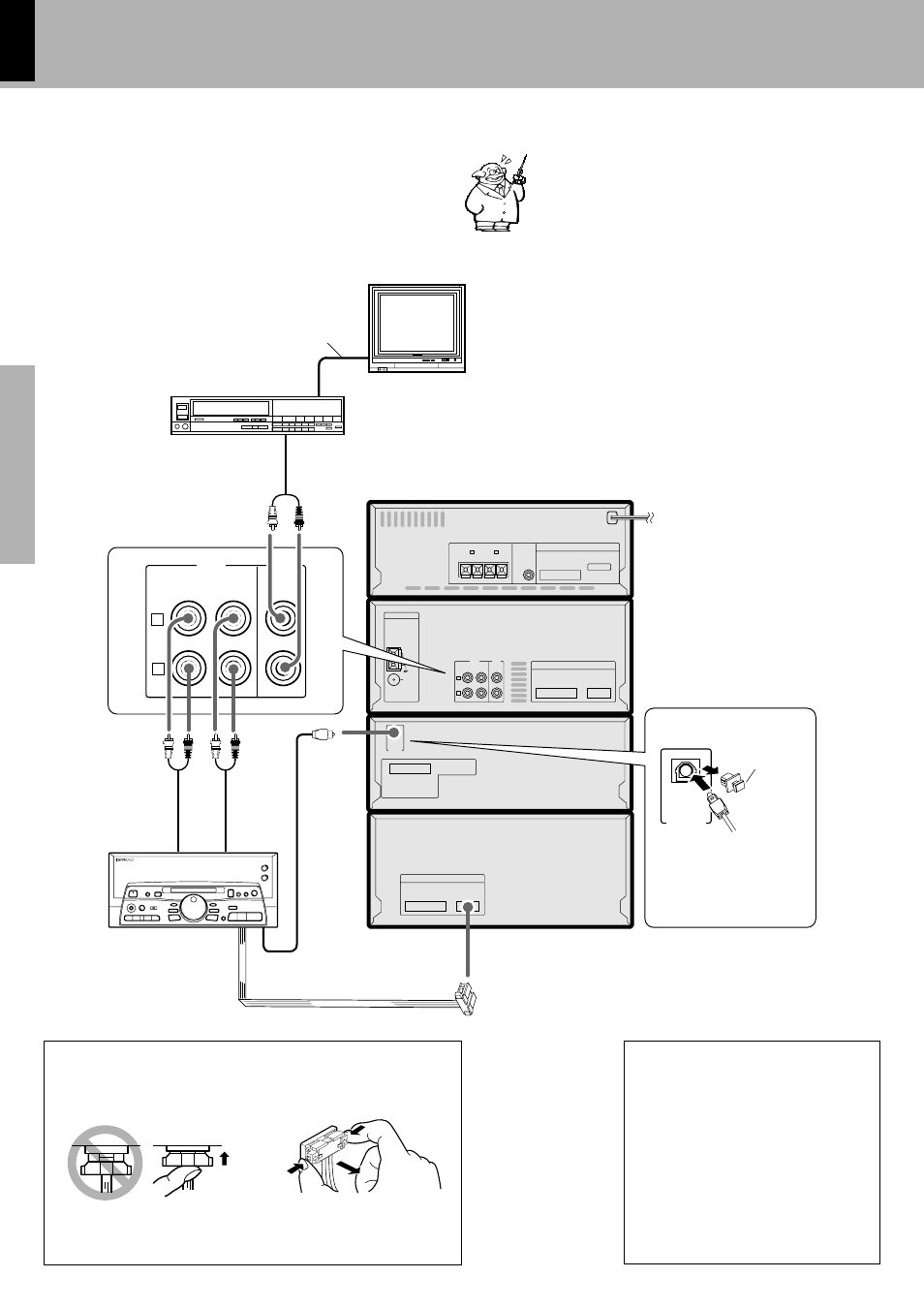 Connection of other components and accessories, Connection of system control cord, Md recorder (dm-f70) | Monitor tv, Video deck, System connection, Optional) | Kenwood XD-6550 User Manual | Page 8 / 76