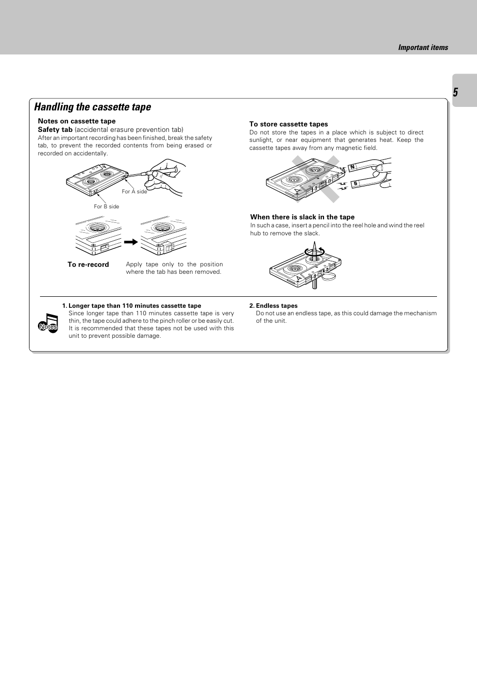 Handling the cassette tape | Kenwood CT-405 User Manual | Page 5 / 28