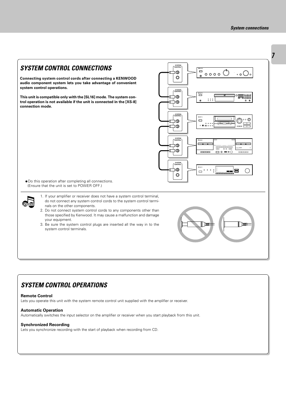System control operations, System control connections, System connections | Tape | Kenwood CT-405 User Manual | Page 7 / 28