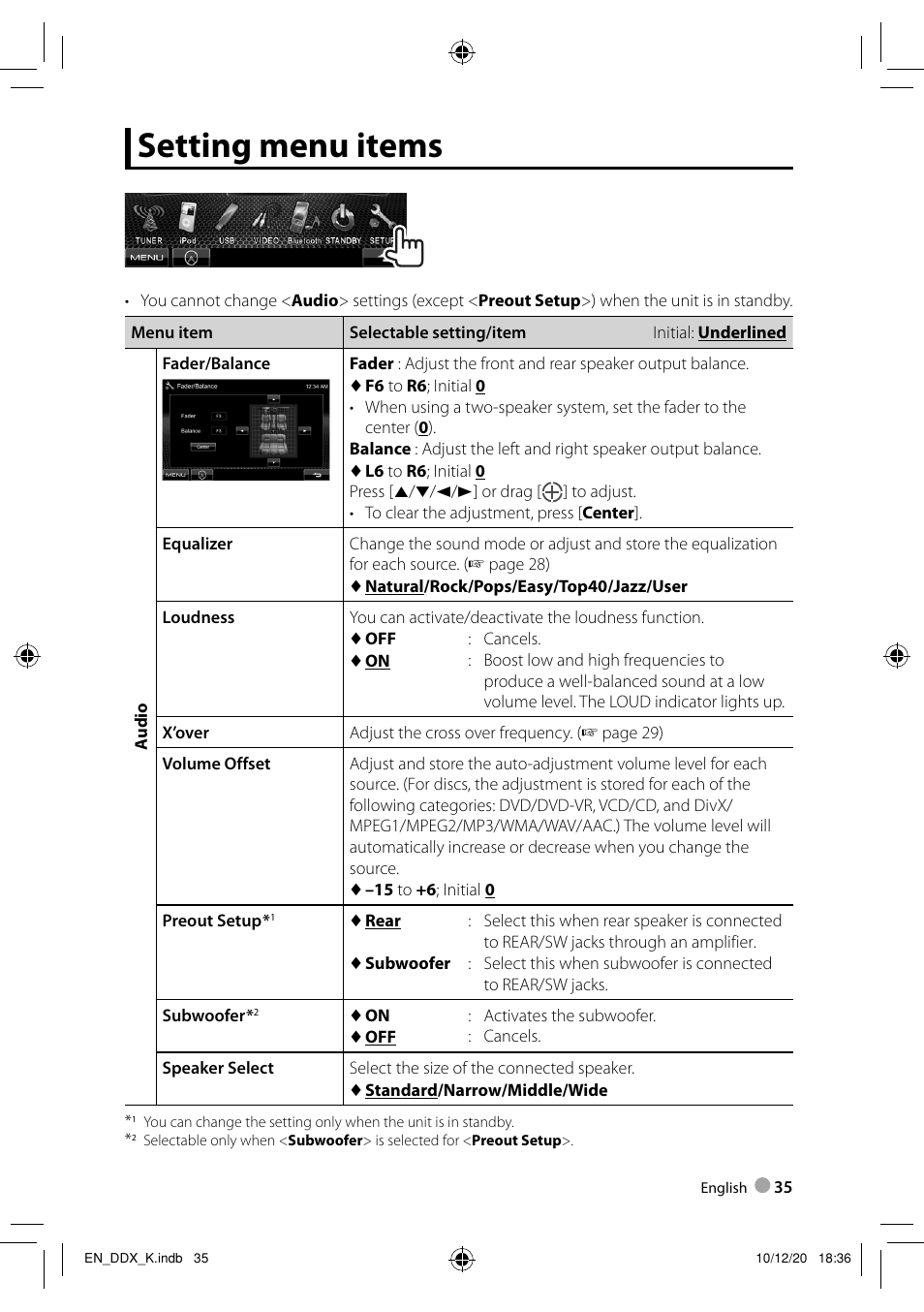 Setting menu items | Kenwood DDX3048 User Manual | Page 35 / 64