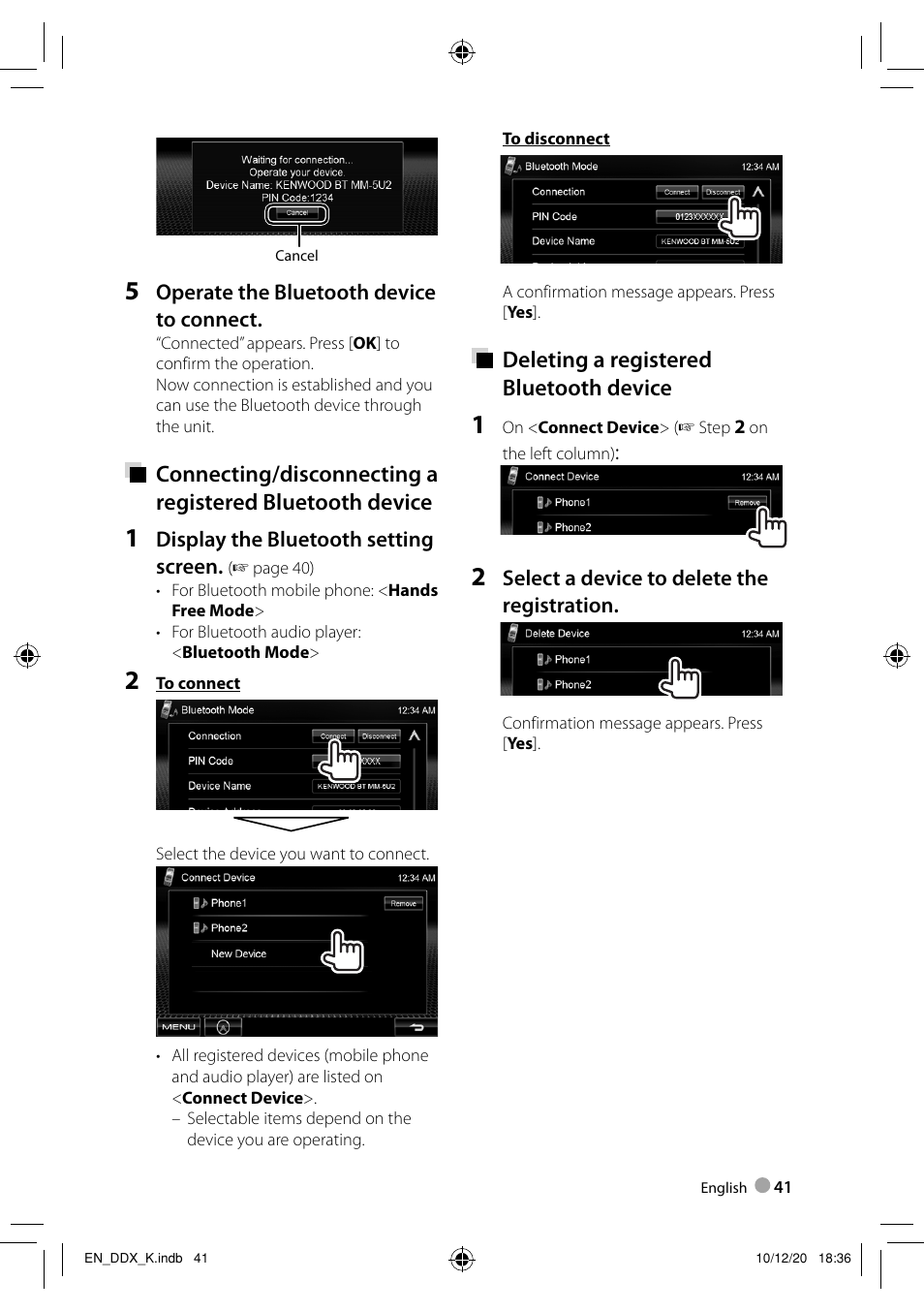 Deleting a registered bluetooth device | Kenwood DDX3048 User Manual | Page 41 / 64