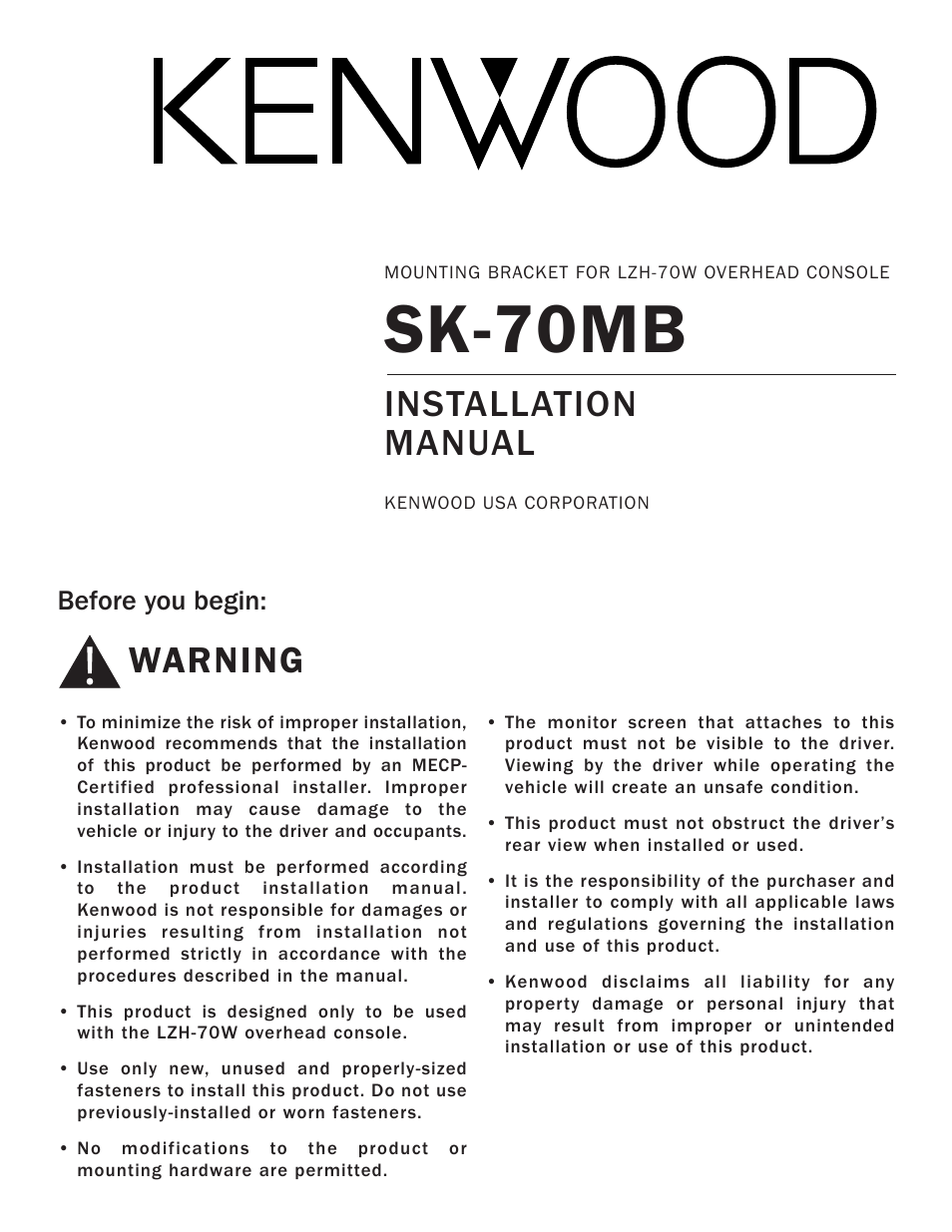 Kenwood SK-70MB User Manual | 2 pages