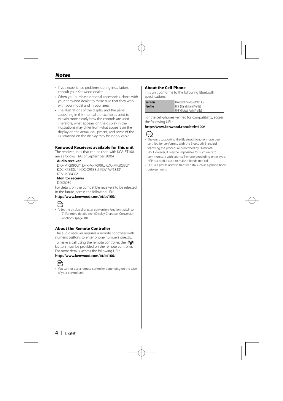 Kenwood KCA-BT100 User Manual | Page 4 / 22