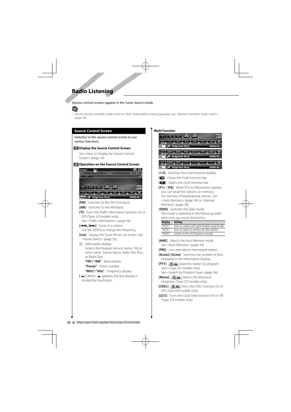 Radio listening | Kenwood DNX5360M User Manual | Page 32 / 96
