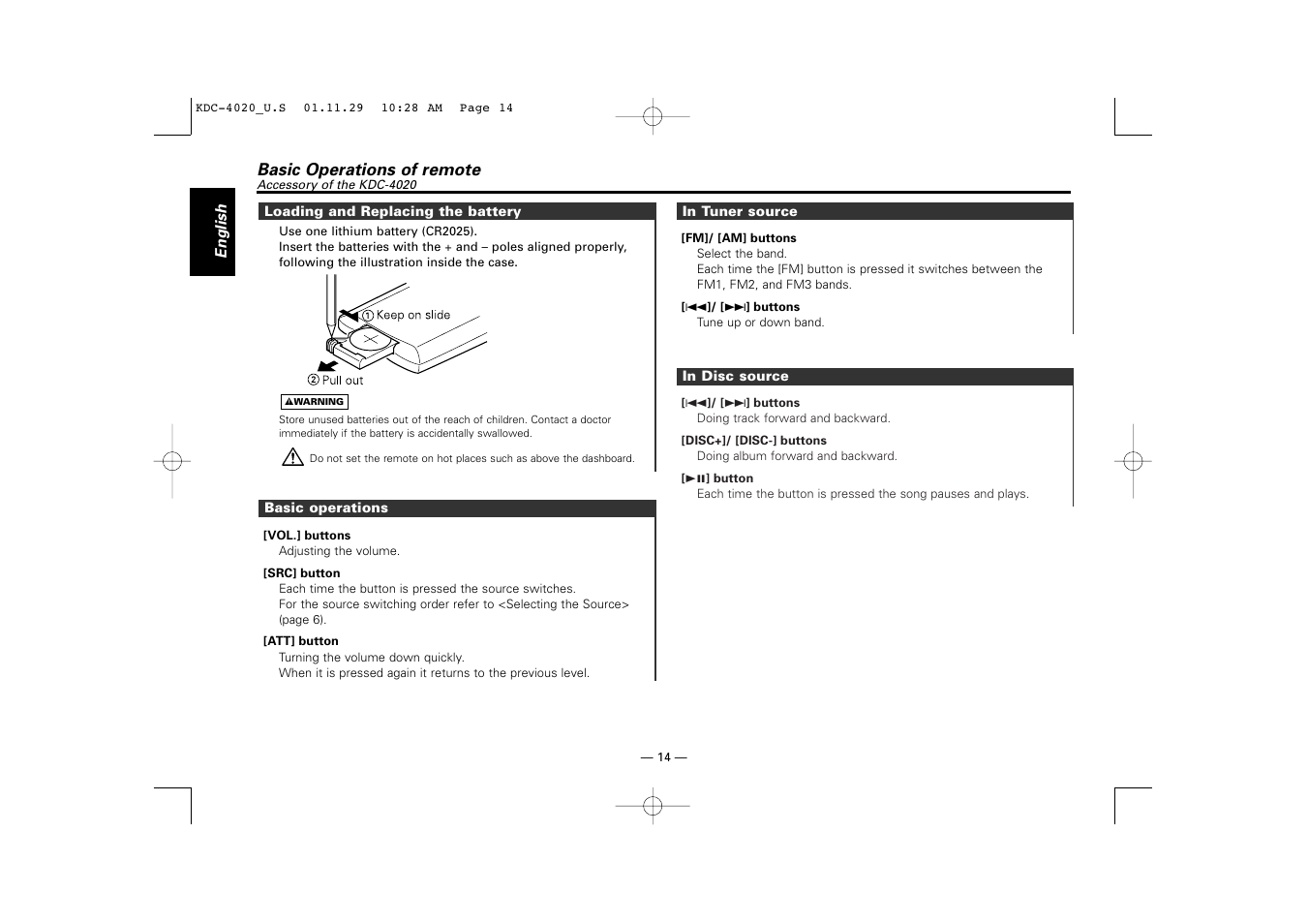 Kenwood KDC-2020 User Manual | Page 14 / 22