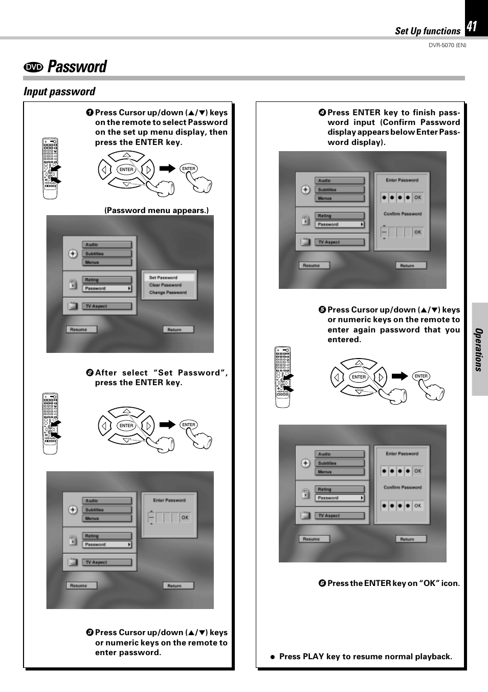 Password, Input password | Kenwood DVR-5070 User Manual | Page 41 / 60