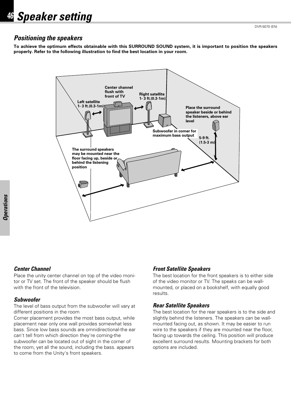 Speaker setting, Positioning the speakers | Kenwood DVR-5070 User Manual | Page 46 / 60