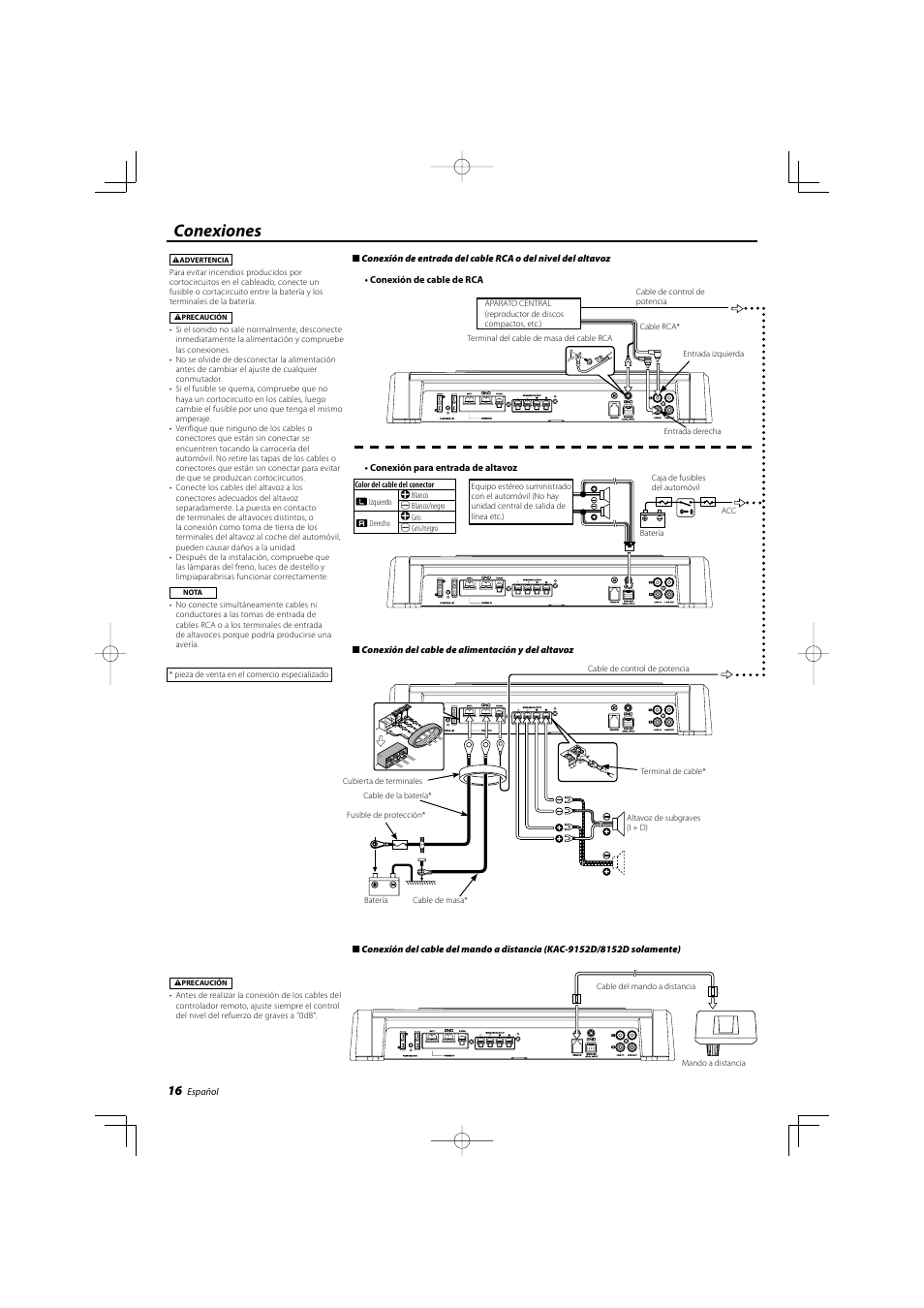 Conexiones | Kenwood KAC-8102D User Manual | Page 16 / 20