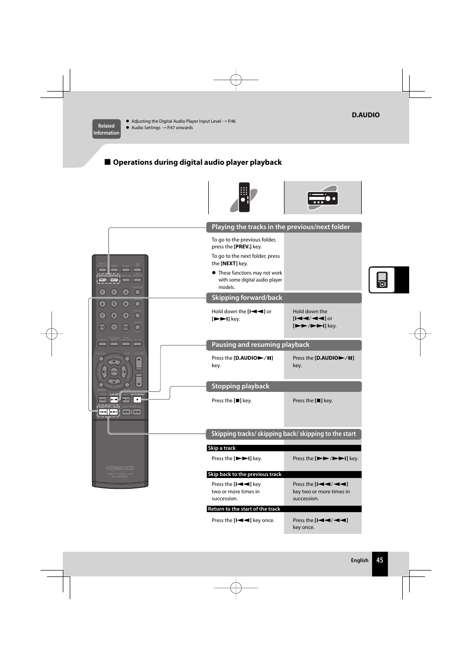 Operations during digital audio player playback | Kenwood R-K711 User Manual | Page 45 / 80