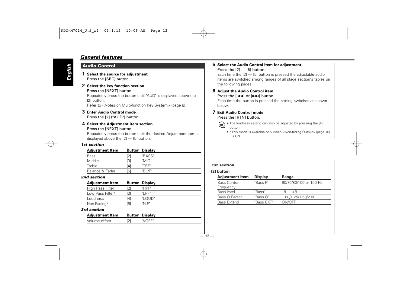 Kenwood KDC-7024 User Manual | Page 12 / 52