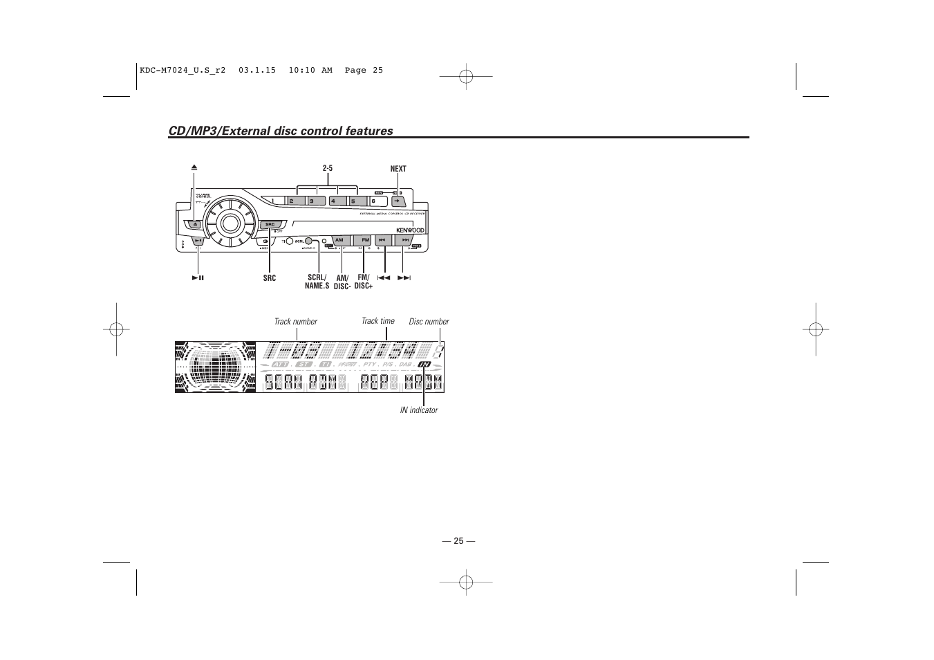 Cd/mp3/external disc control features | Kenwood KDC-7024 User Manual | Page 25 / 52