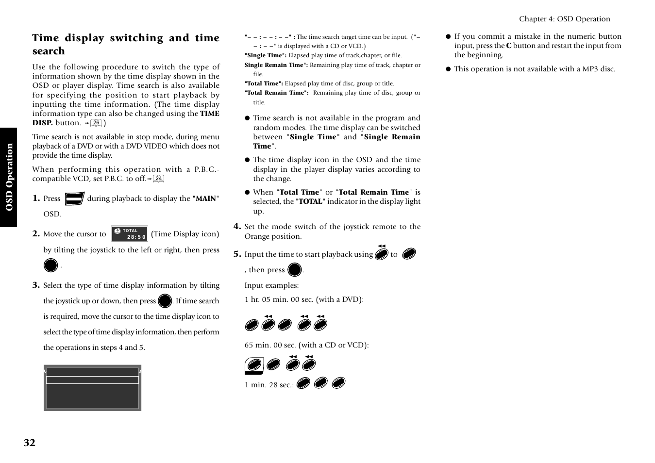 Time display switching and time search, Osd operation | Kenwood DV-5700 User Manual | Page 32 / 76