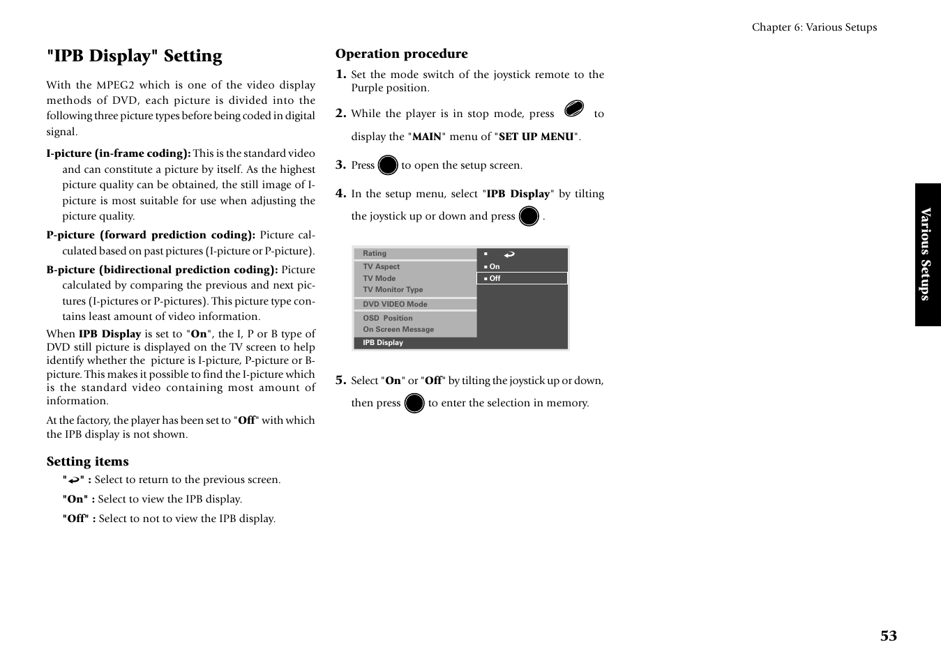 Ipb display" setting | Kenwood DV-5700 User Manual | Page 53 / 76
