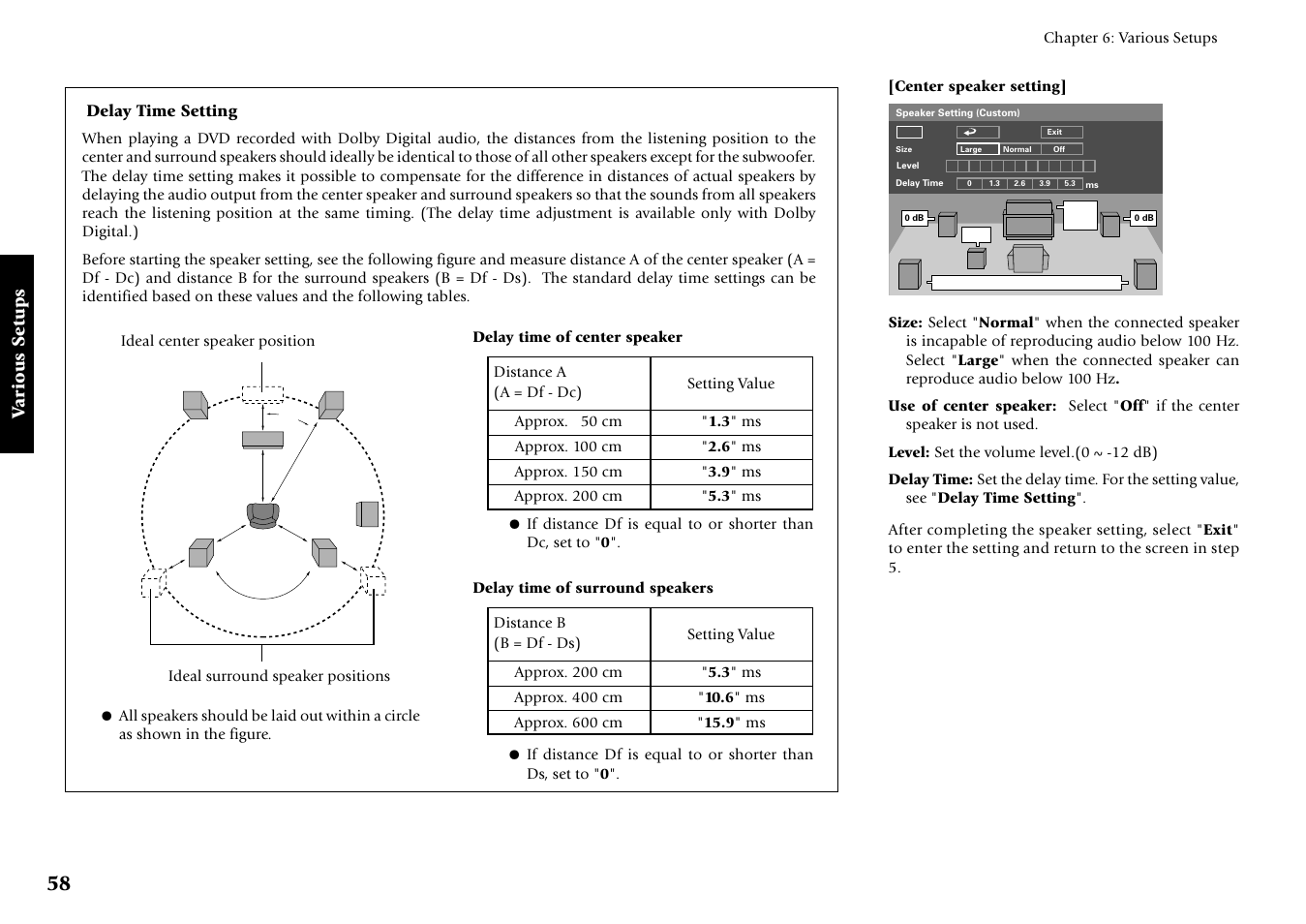 Various setups | Kenwood DV-5700 User Manual | Page 58 / 76