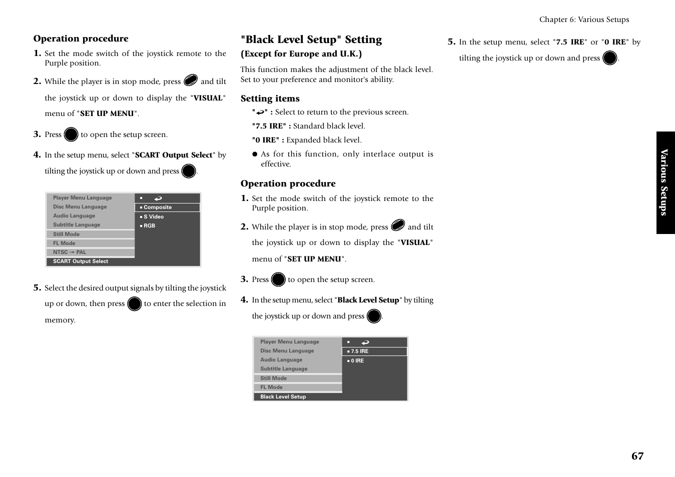 Black level setup" setting, Various setups, Operation procedure 1 | Setting items | Kenwood DV-5700 User Manual | Page 67 / 76