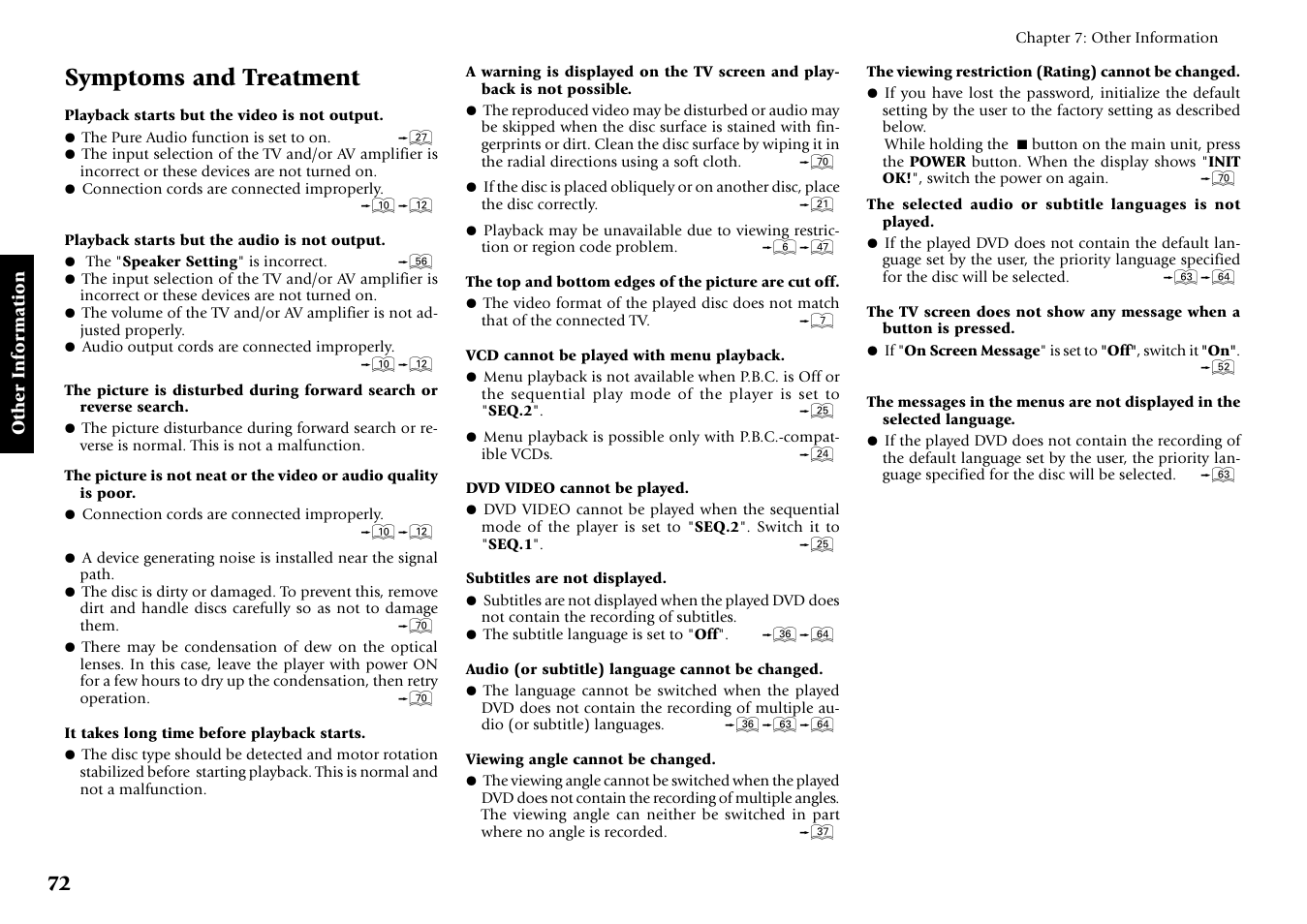 Symptoms and treatment | Kenwood DV-5700 User Manual | Page 72 / 76
