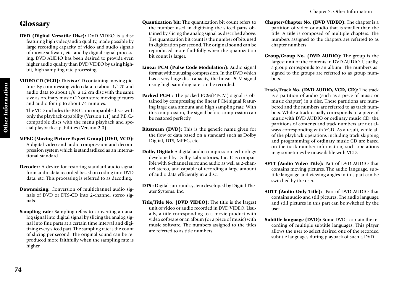 Glossary | Kenwood DV-5700 User Manual | Page 74 / 76