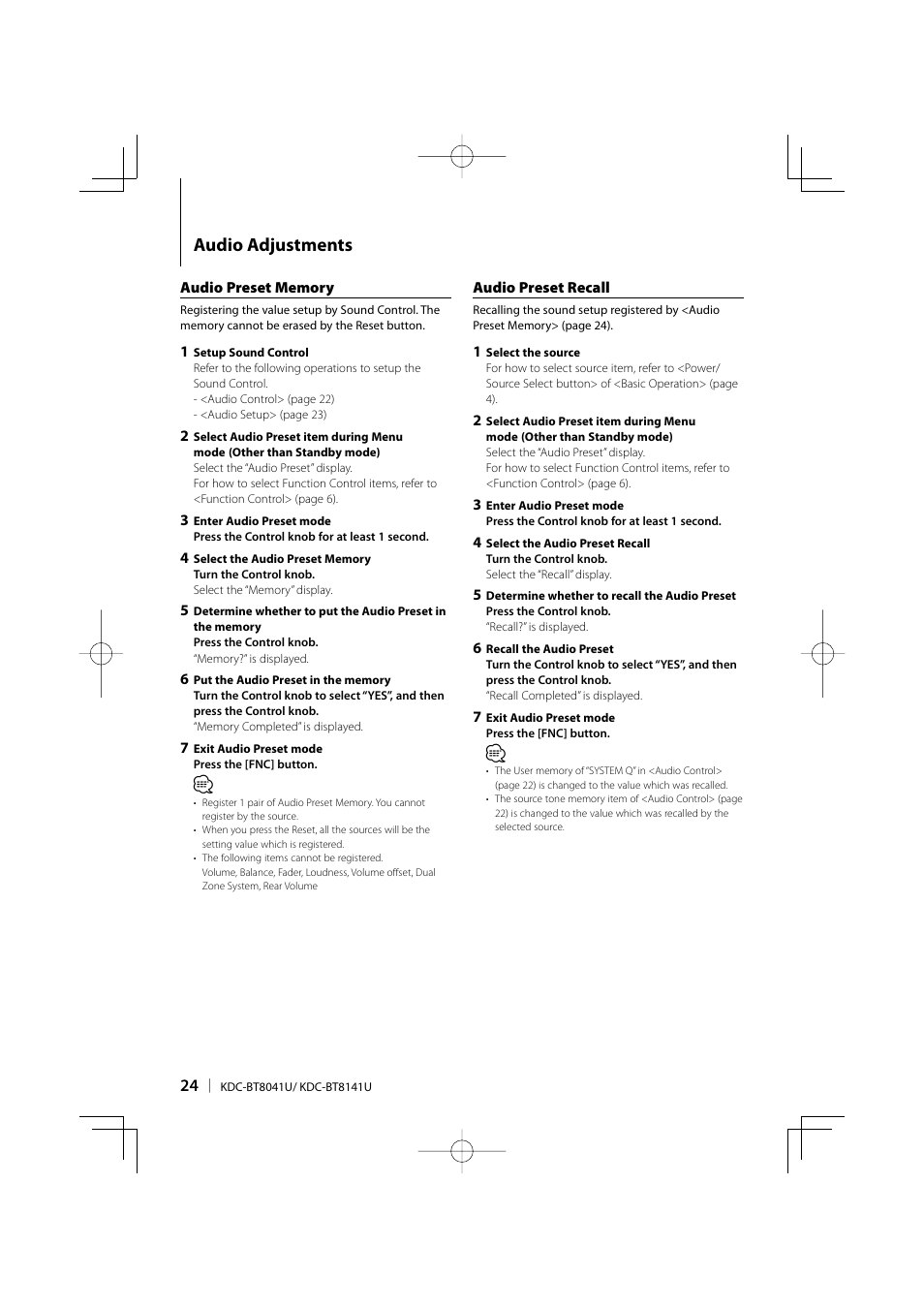Audio adjustments | Kenwood KDC-BT8041U User Manual | Page 24 / 48