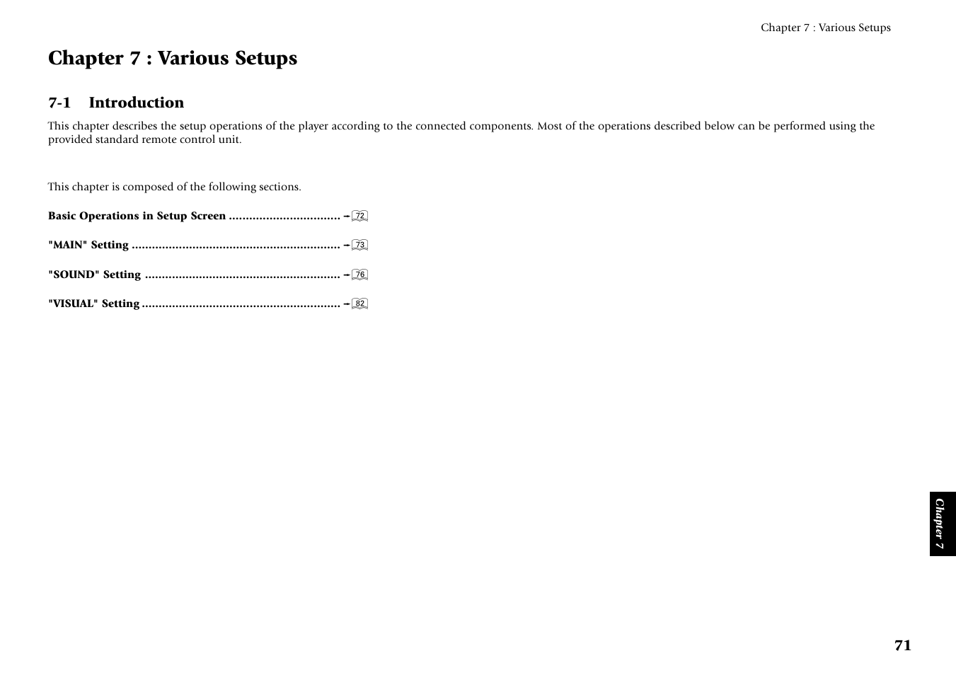 Chapter 7 : various setups, 1 introduction | Kenwood DVF-J6050 User Manual | Page 71 / 96