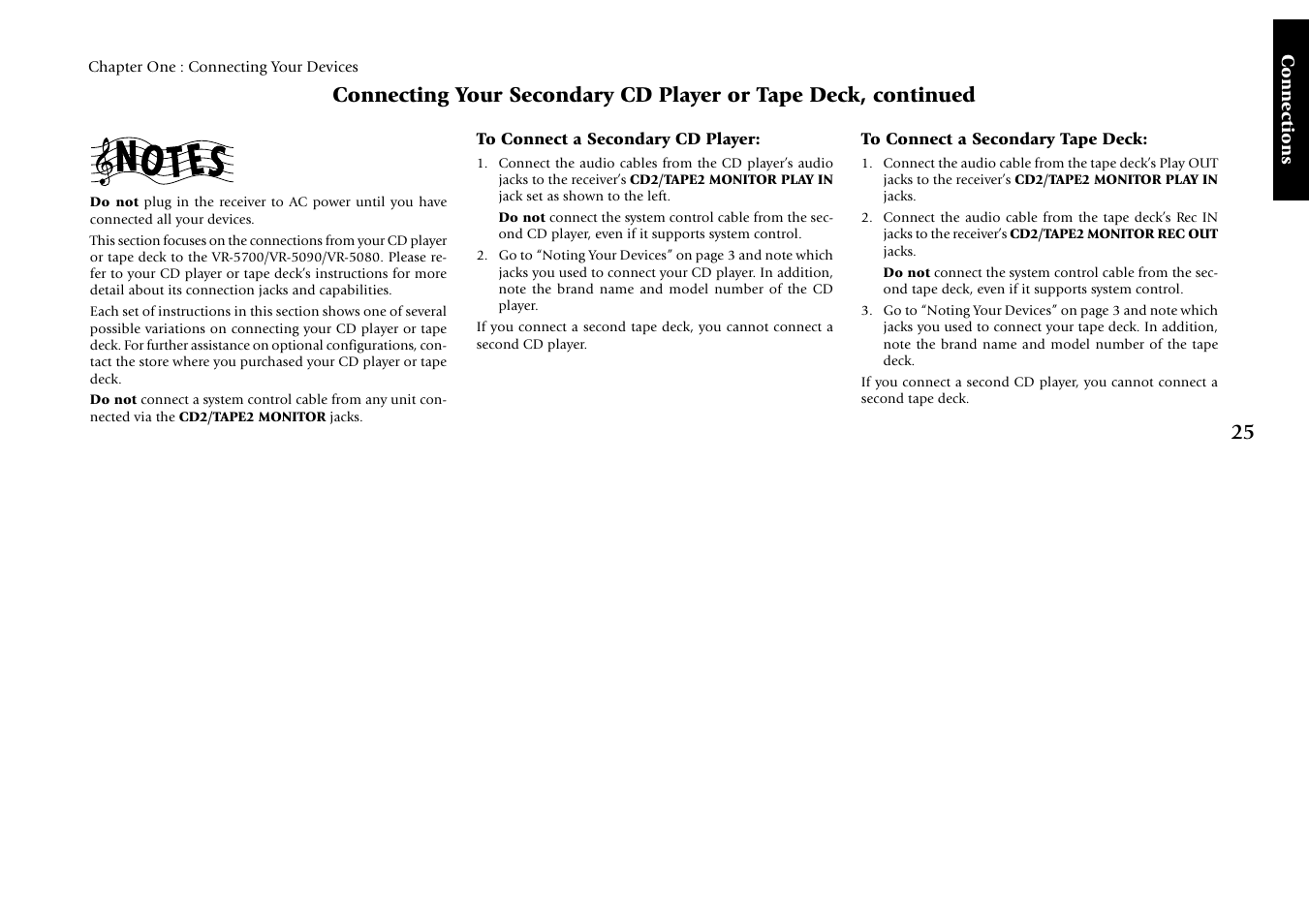 To connect a secondary cd player, To connect a secondary tape deck | Kenwood VR-5080 User Manual | Page 31 / 60