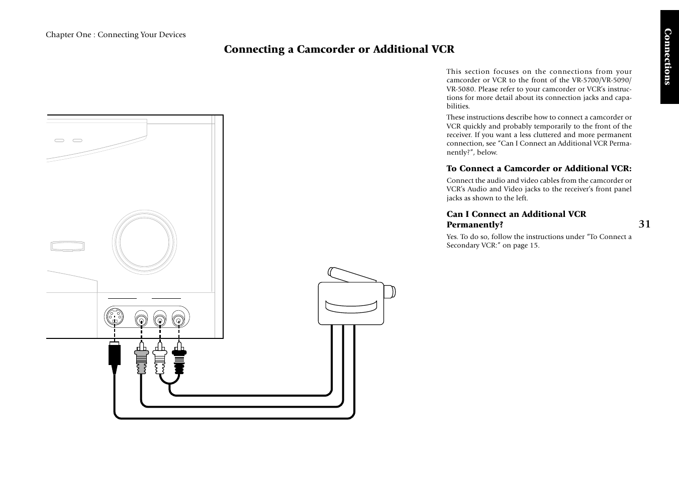 Connecting a camcorder or additional vcr, Connections, Can i connect an additional vcr permanently | Kenwood VR-5080 User Manual | Page 37 / 60