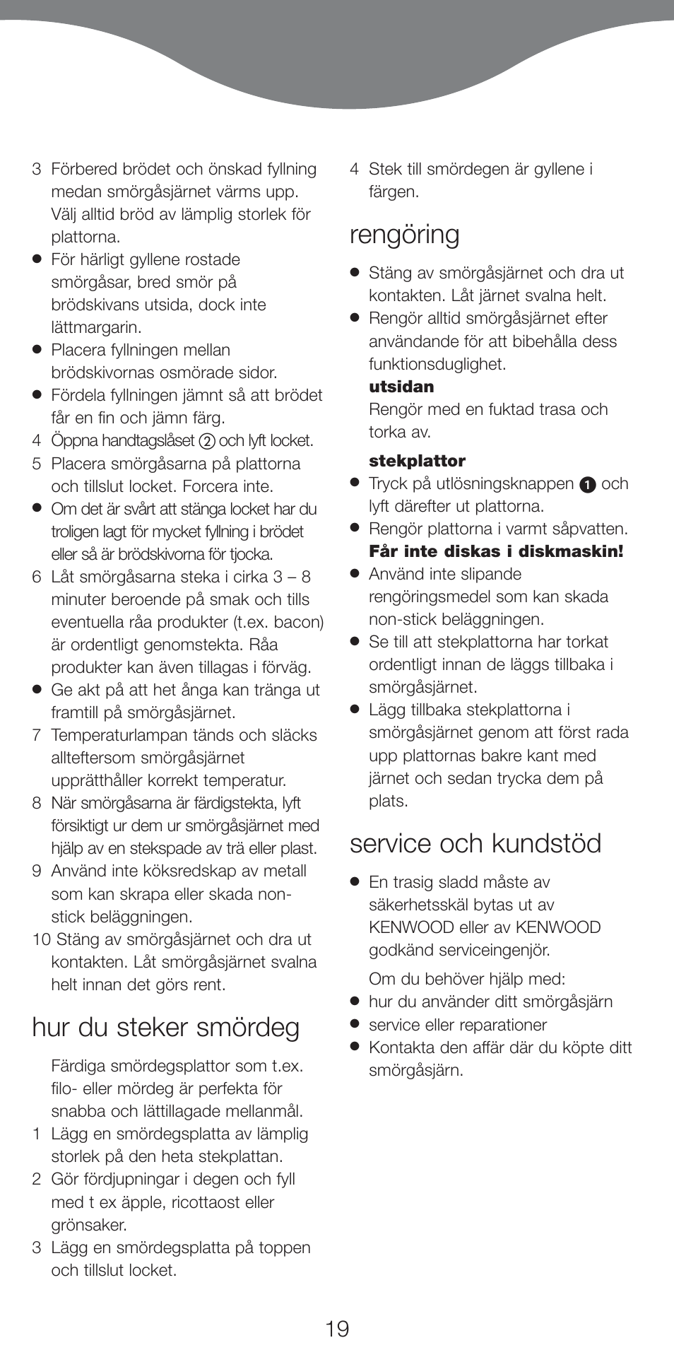 Hur du steker smördeg, Rengöring, Service och kundstöd | Kenwood SM420 User Manual | Page 22 / 42